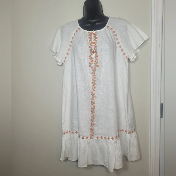 Madewell Lighthouse White Linen Blend Floral Embroidered Dress sz S - Picture 1 of 8